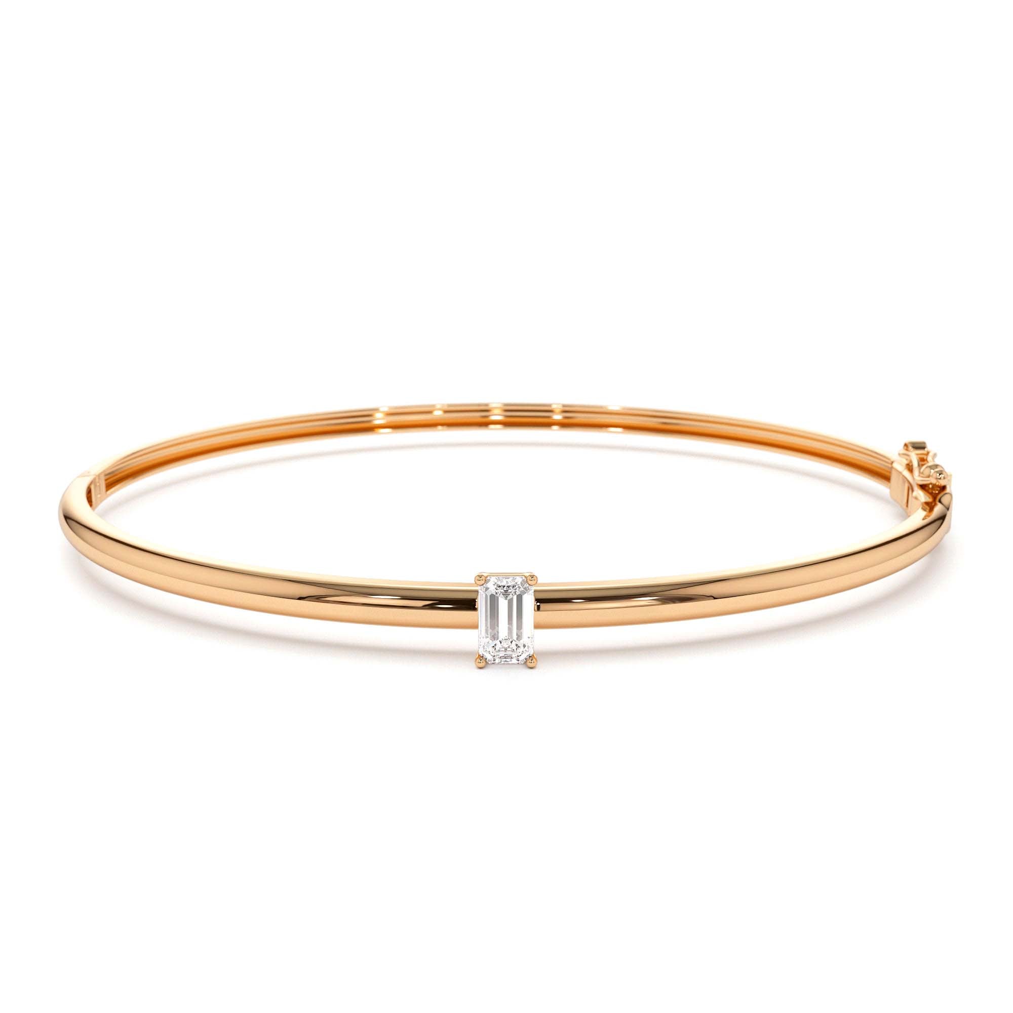 14K Emerald Shape Diamond Solitare Bangle - view 2