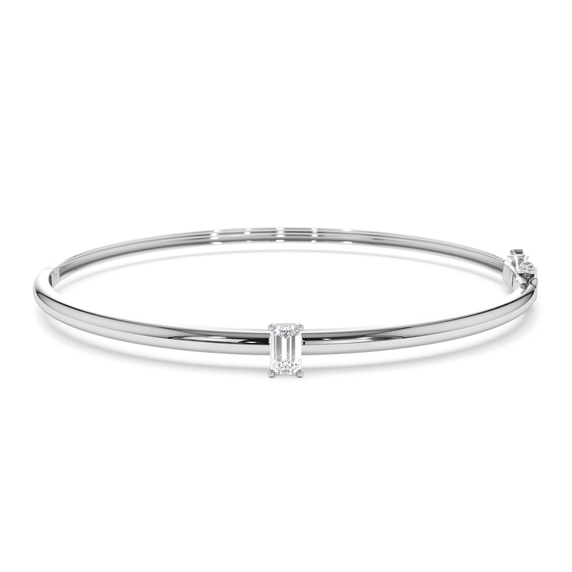 14K Emerald Shape Diamond Solitare Bangle - view 3