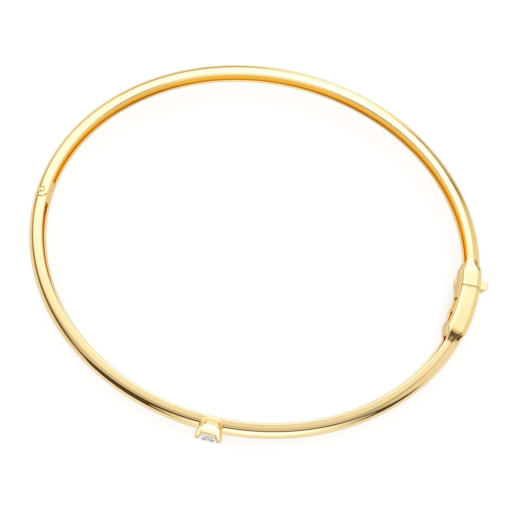 14K Emerald Shape Diamond Solitare Bangle - view 5