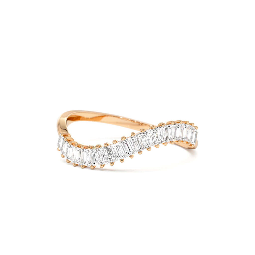 14k Unique Wave Design Baguette Diamond Ring - view 2
