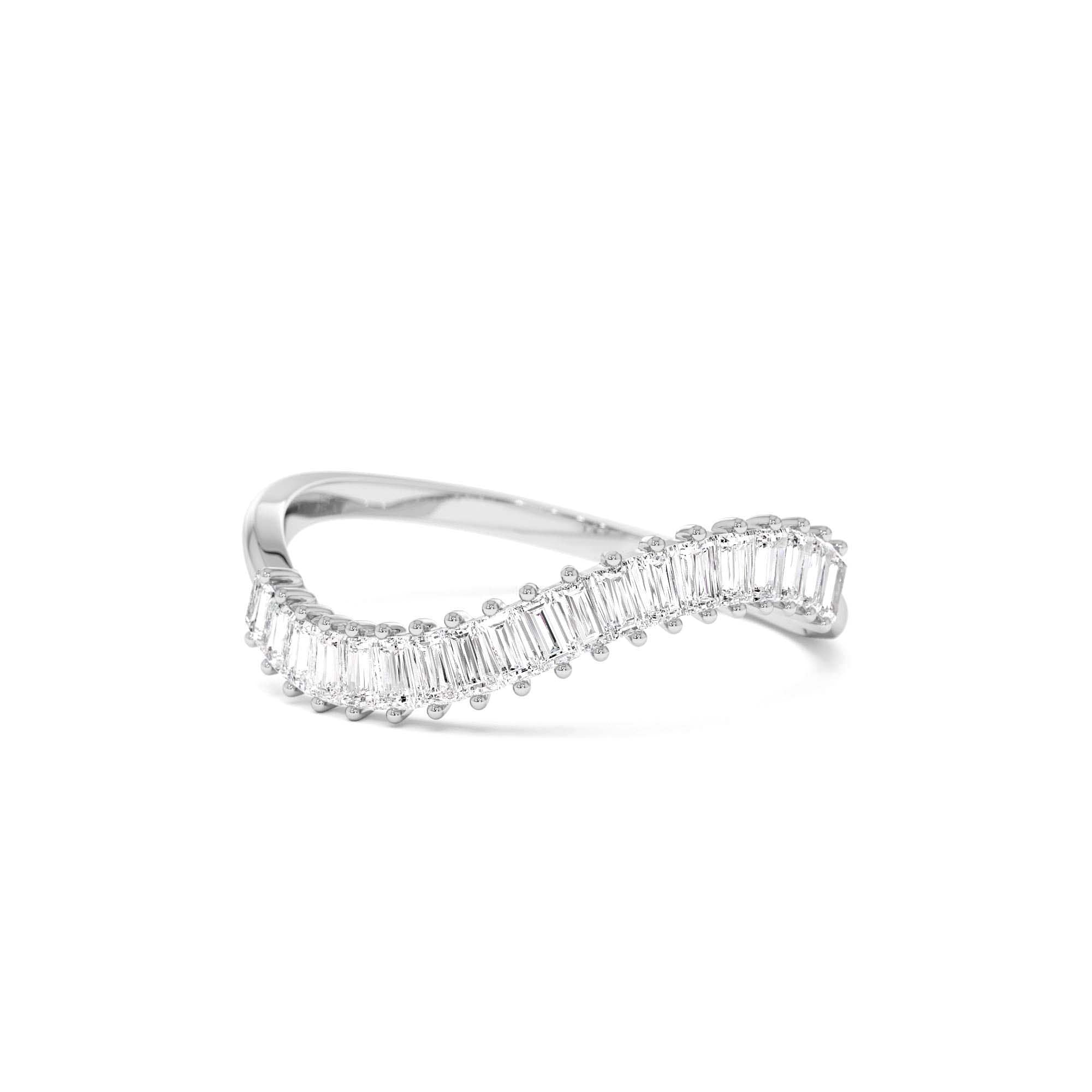 14k Unique Wave Design Baguette Diamond Ring - view 3