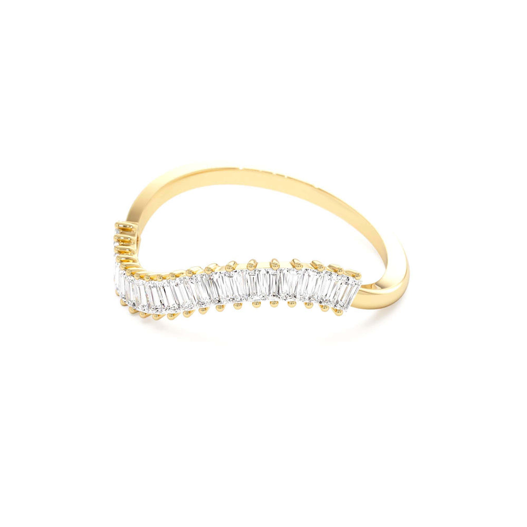 14k Unique Wave Design Baguette Diamond Ring - view 4