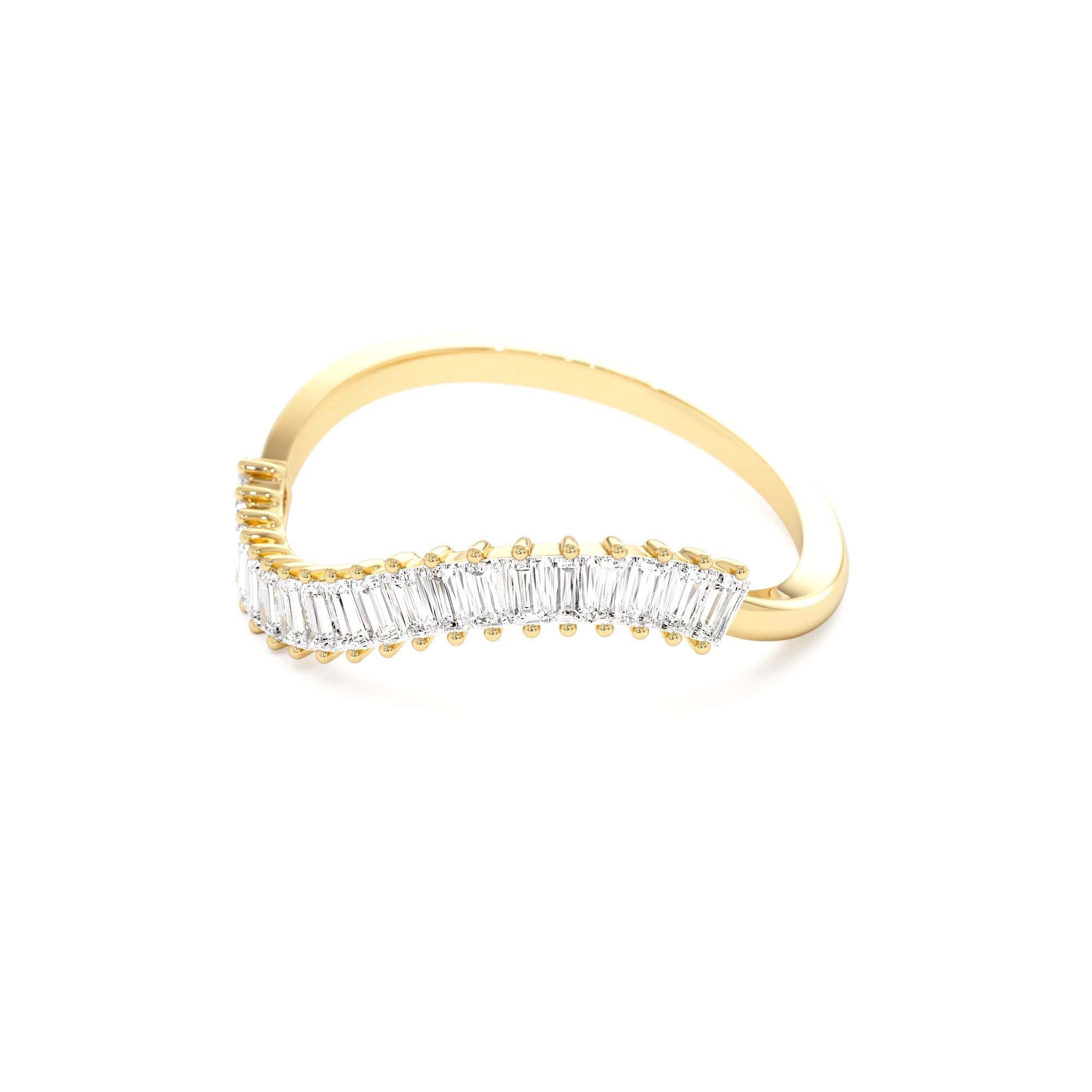 14k Unique Wave Design Baguette Diamond Ring - view 4