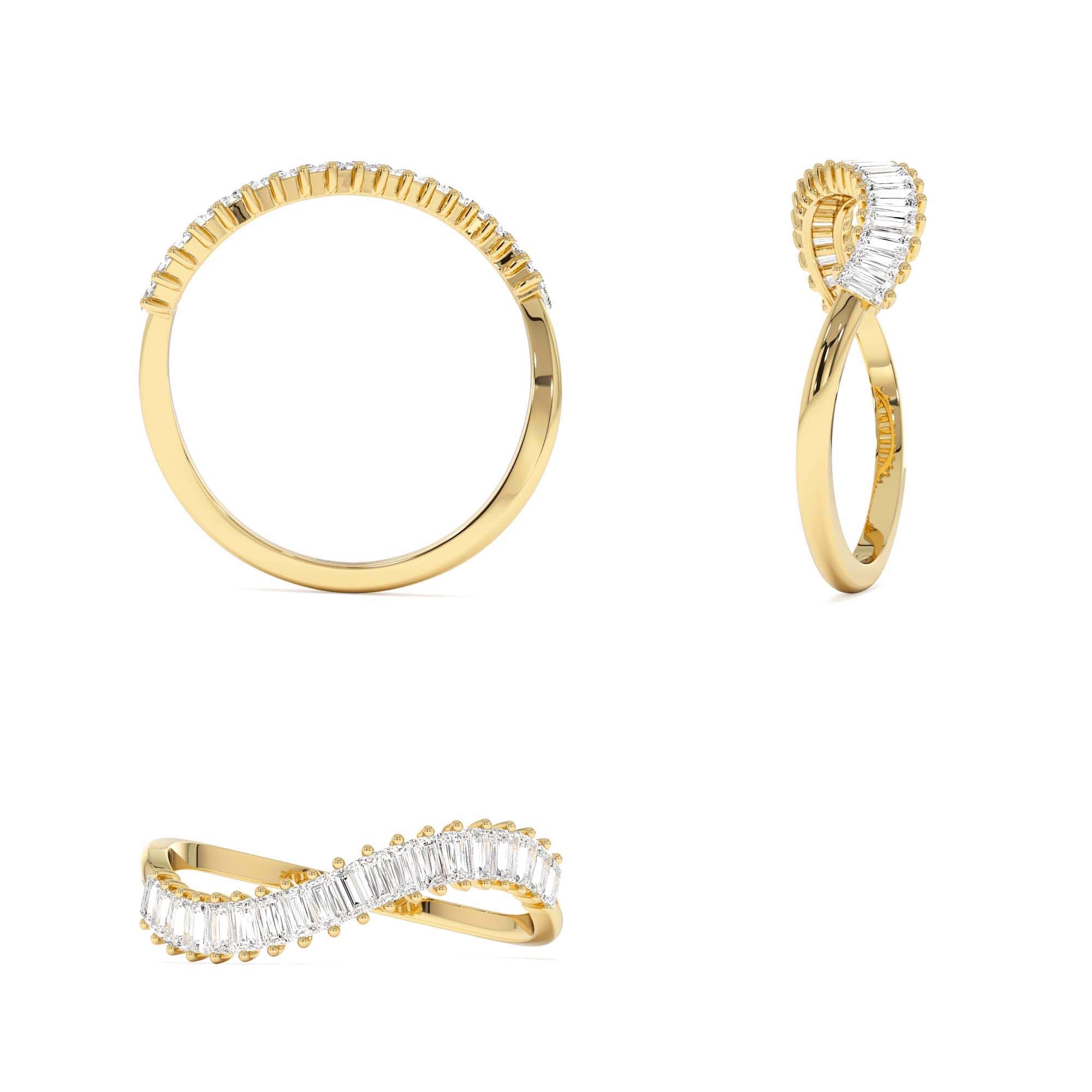 14k Unique Wave Design Baguette Diamond Ring - view 5