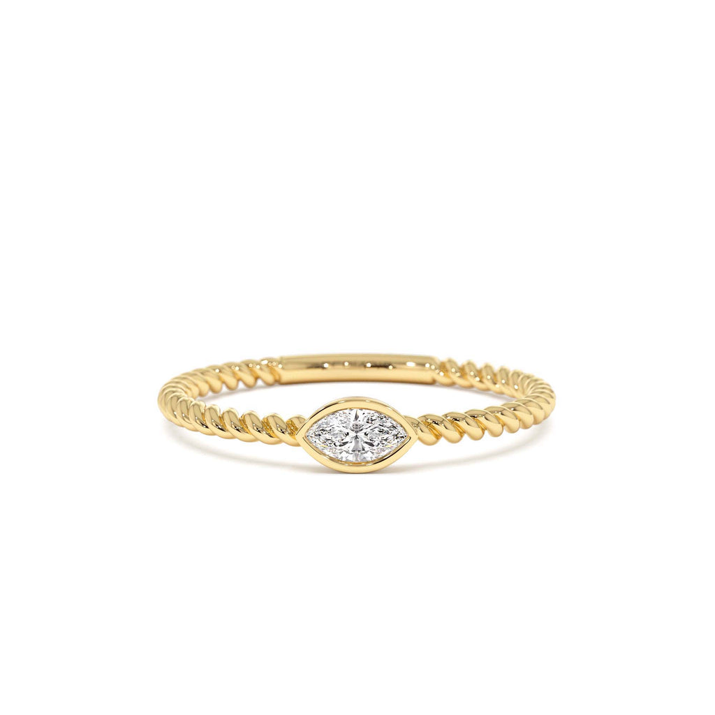 14kt Bezel Marquise Diamond Rope ring by Orlina Fine