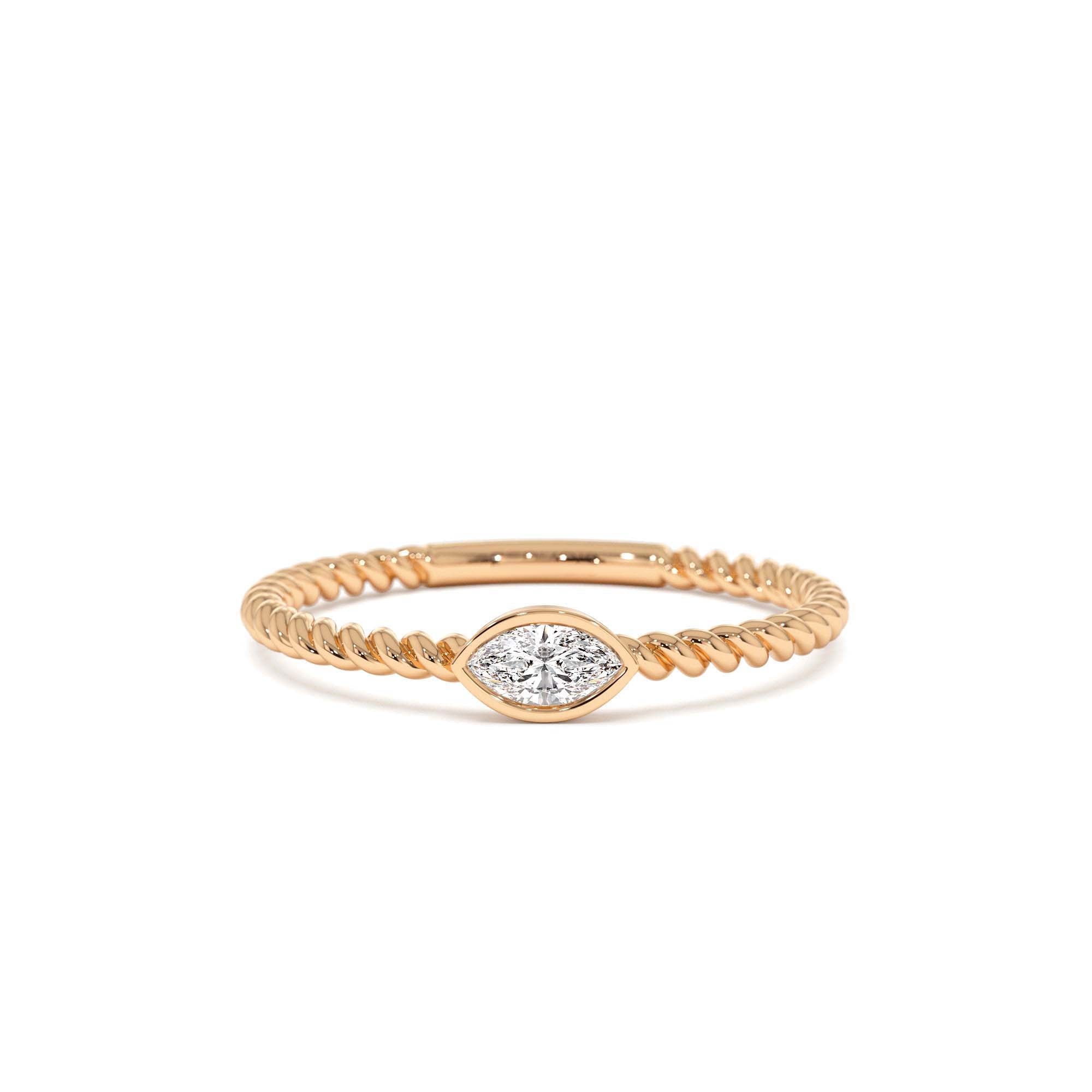 14kt Bezel Marquise Diamond Rope ring - view 2