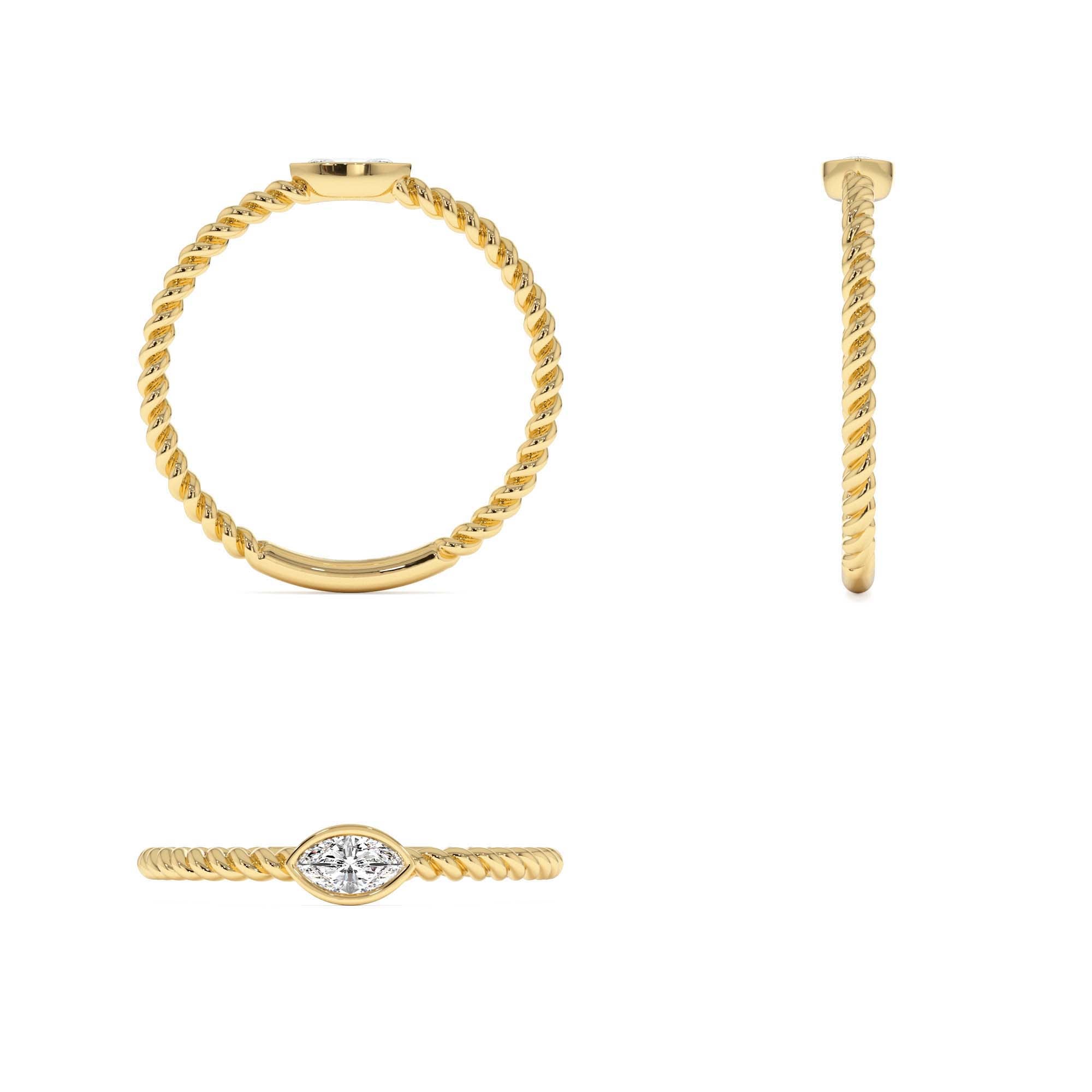 14kt Bezel Marquise Diamond Rope ring - view 5