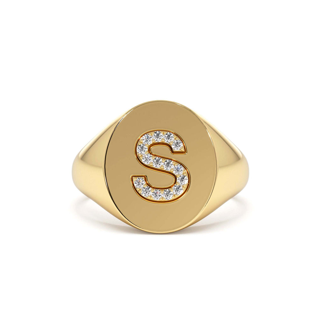 14K Diamond Letter Signet Ring by Orlina Fine
