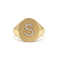 14K Diamond Letter Signet Ring by Orlina Fine