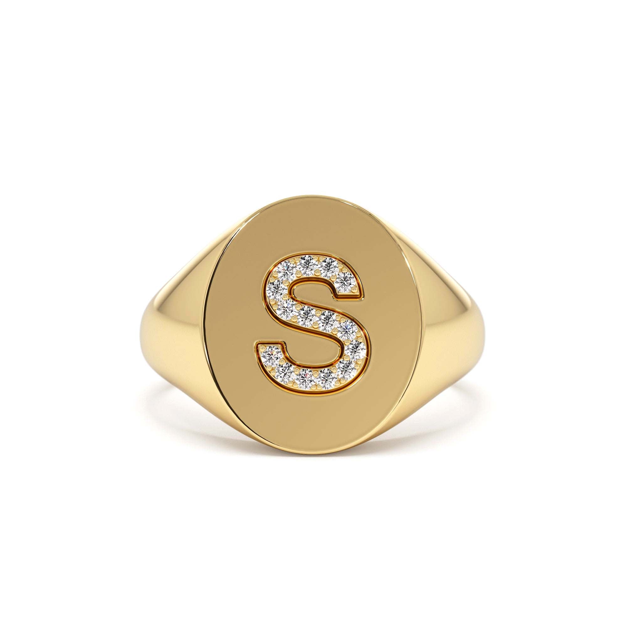 14K Diamond Letter Signet Ring by Orlina Fine