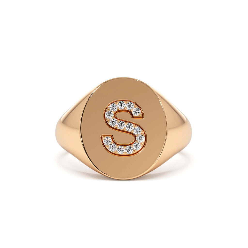 14K Diamond Letter Signet Ring - view 2