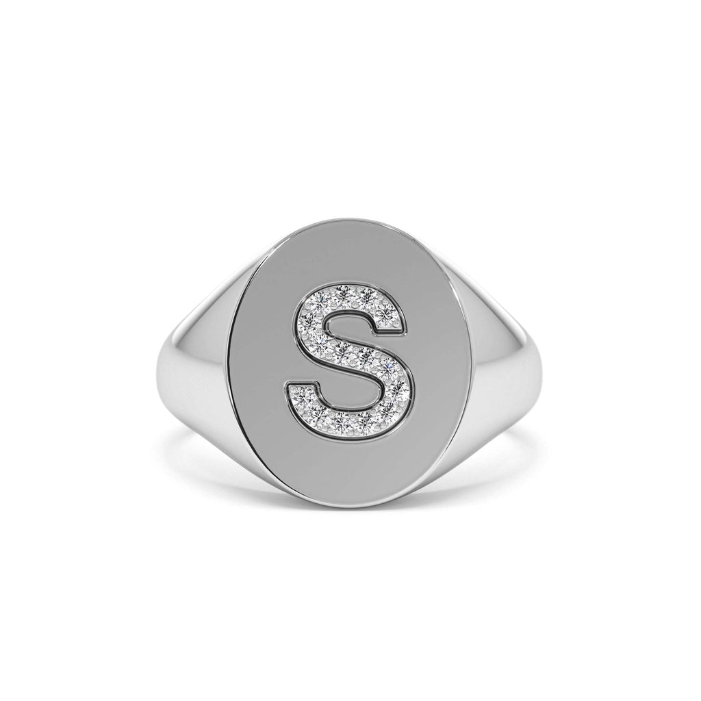 14K Diamond Letter Signet Ring - view 3