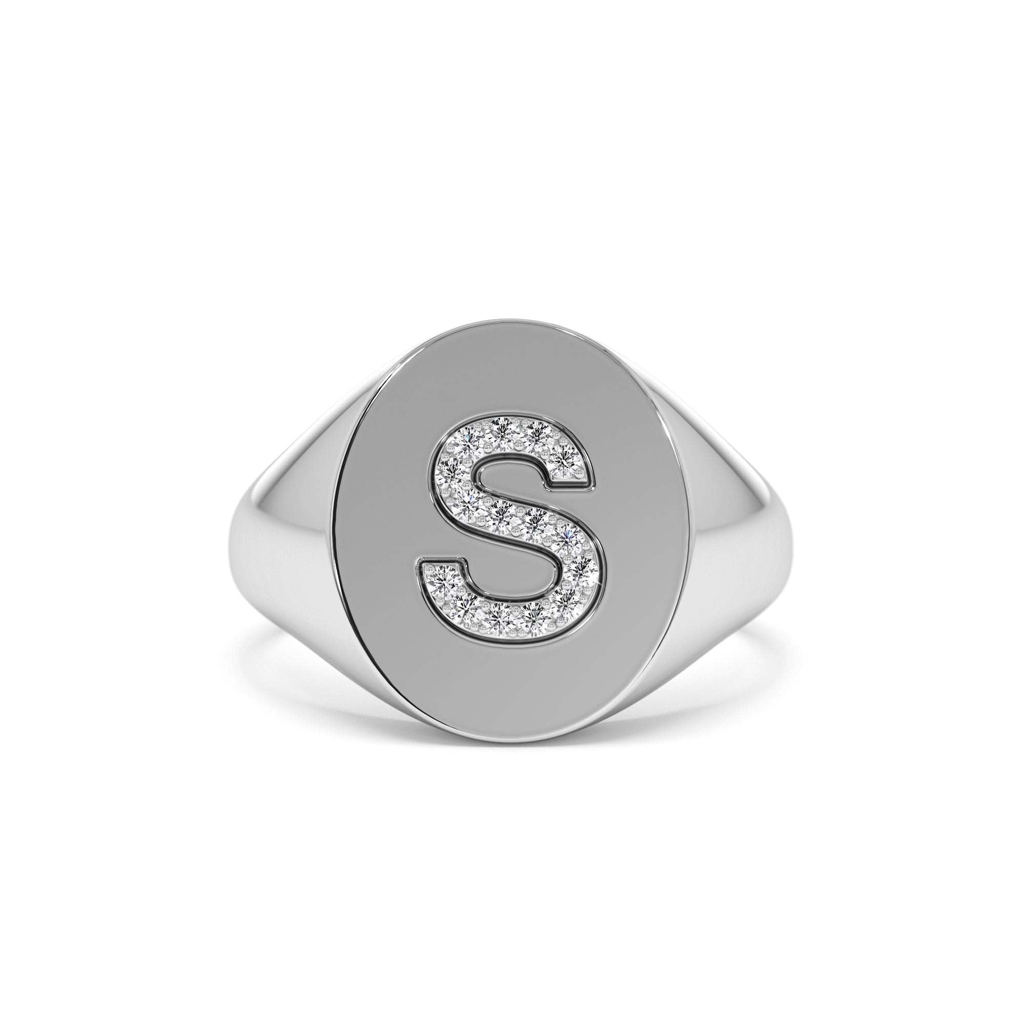 14K Diamond Letter Signet Ring - view 3