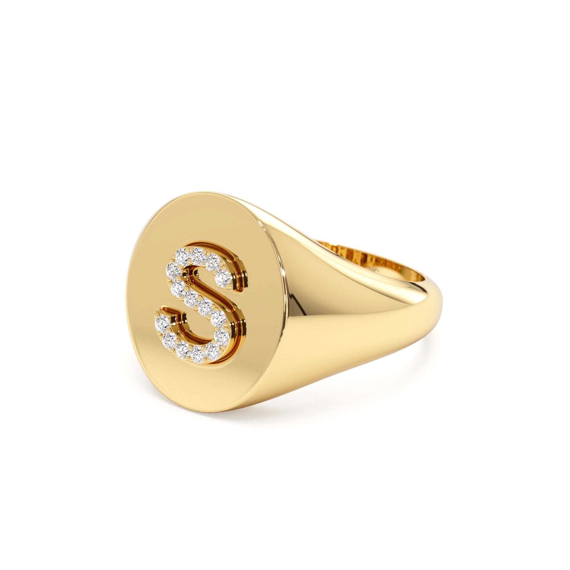 14K Diamond Letter Signet Ring - view 4