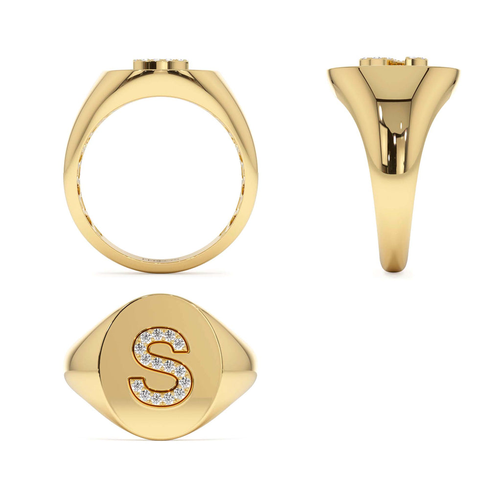 14K Diamond Letter Signet Ring - view 5