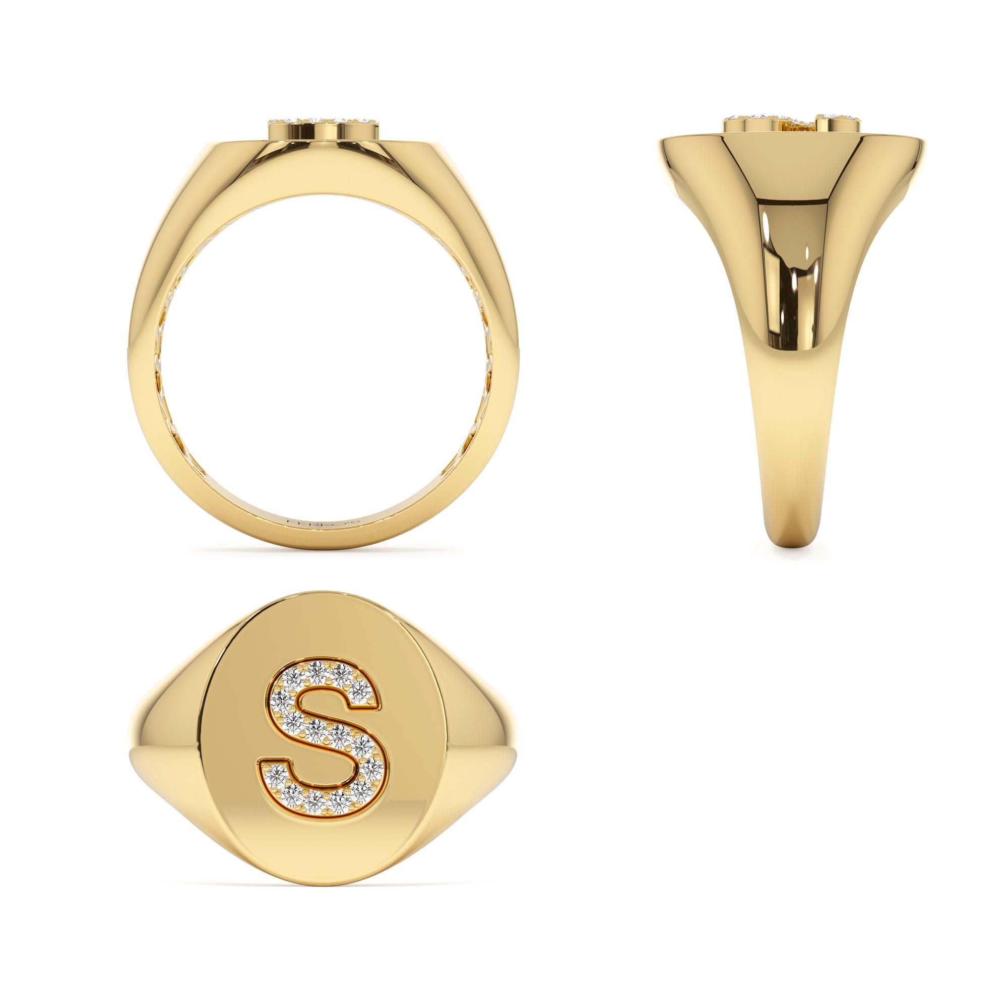 14K Diamond Letter Signet Ring - view 5