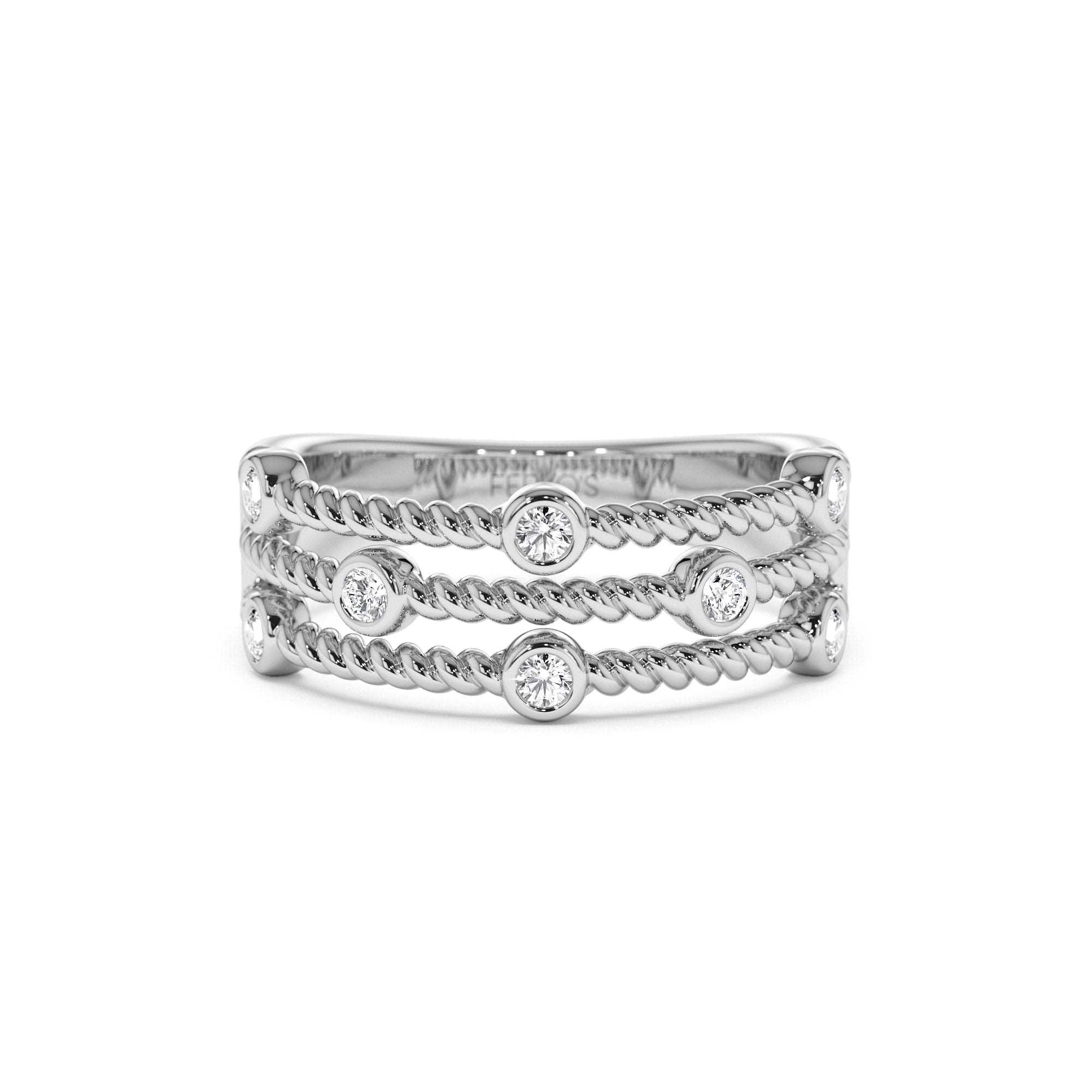 14K Gold Twisted Rope Triple Diamond Ring - view 3
