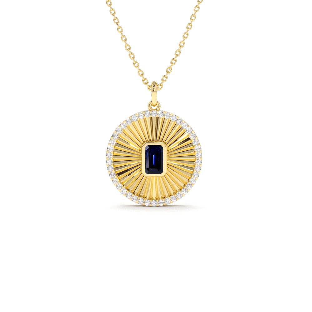 14K Sapphire and Diamond Medallion Necklace by Orlina Fine