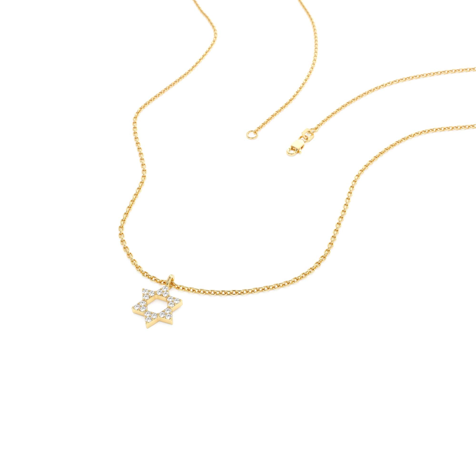 14K Gold Star of David Diamond Necklace - view 4
