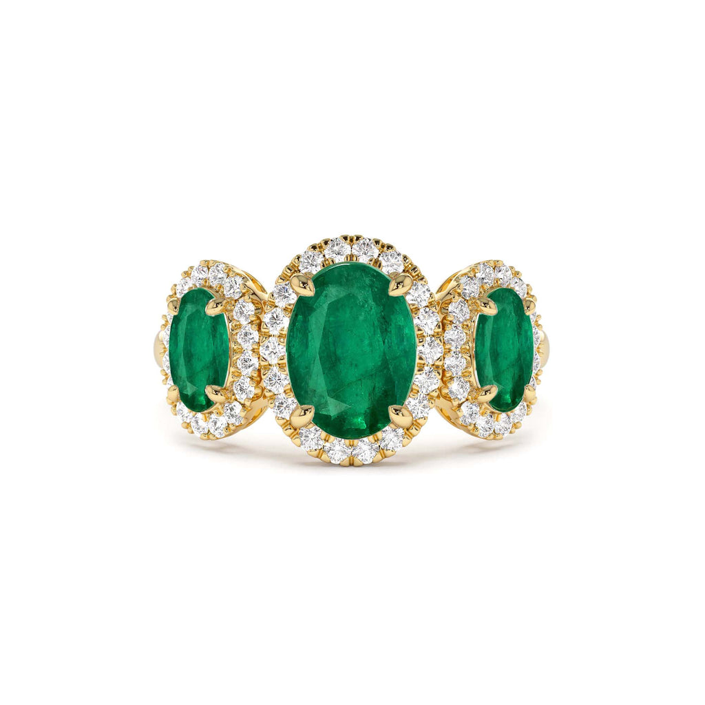 14K Three Stone Emerald Diamond Engagement Ring by Orlina Fine