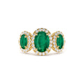14K Three Stone Emerald Diamond Engagement Ring by Orlina Fine