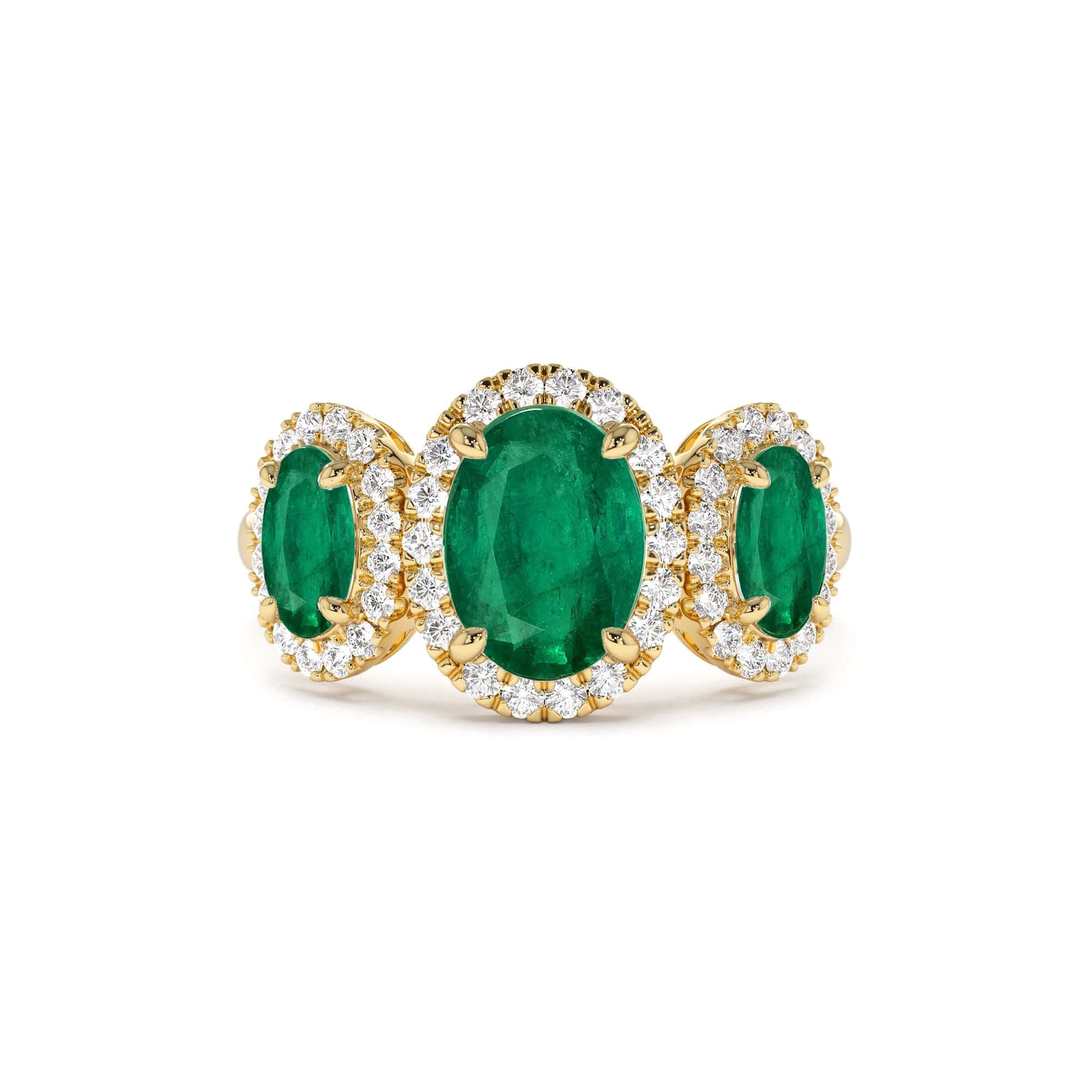 14K Three Stone Emerald Diamond Engagement Ring by Orlina Fine