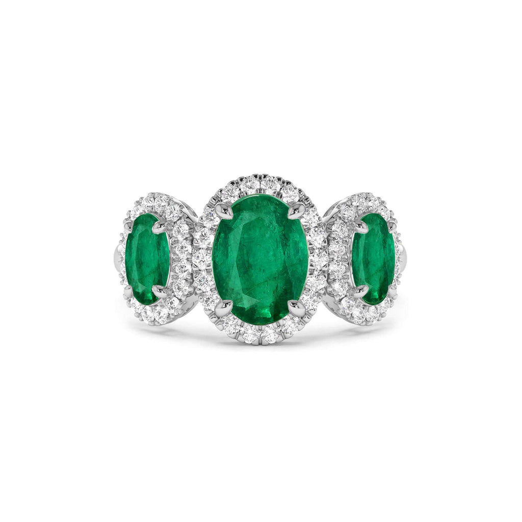 14K Three Stone Emerald Diamond Engagement Ring - view 4