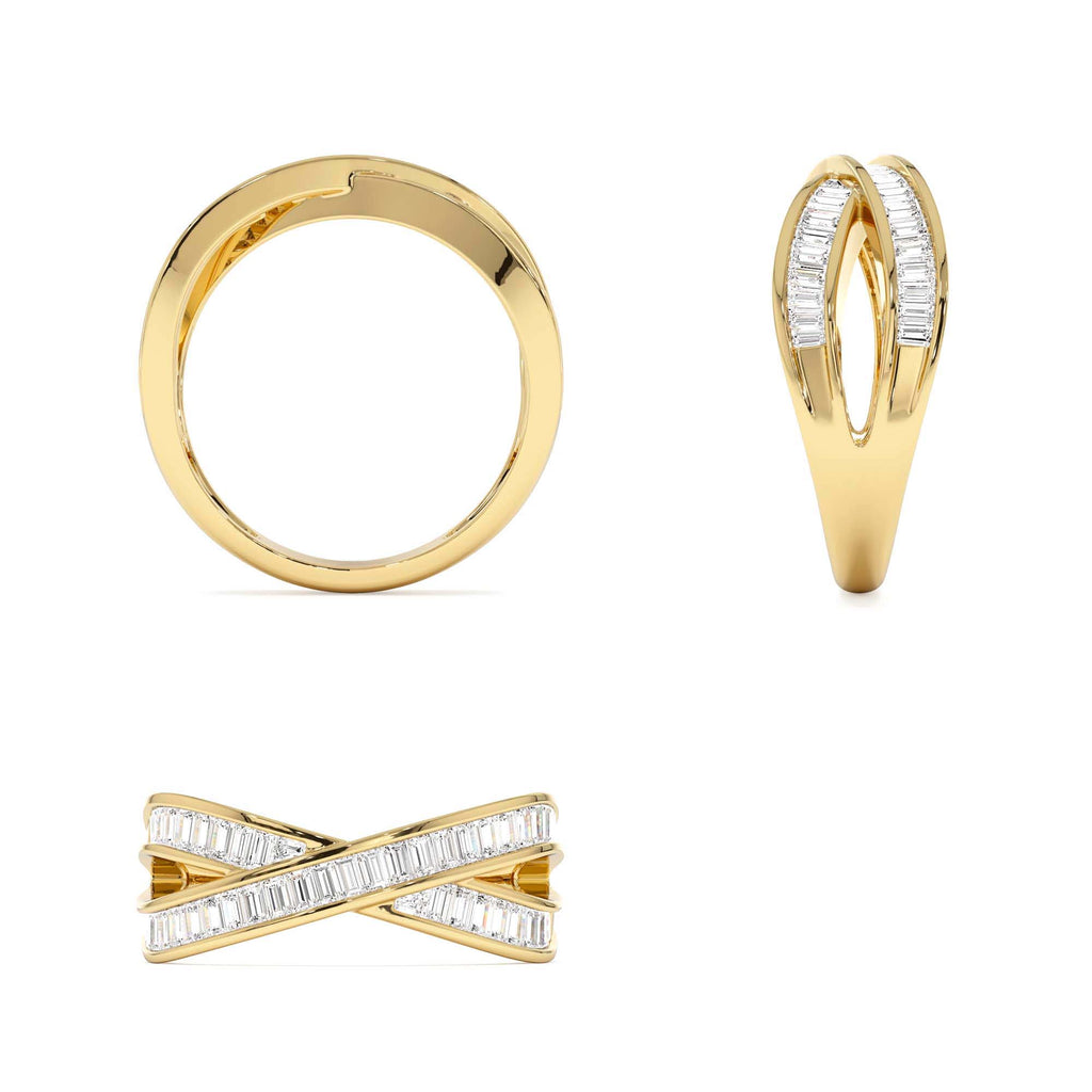 14k Channel Setting Baguette Diamond Crossover Band - view 5