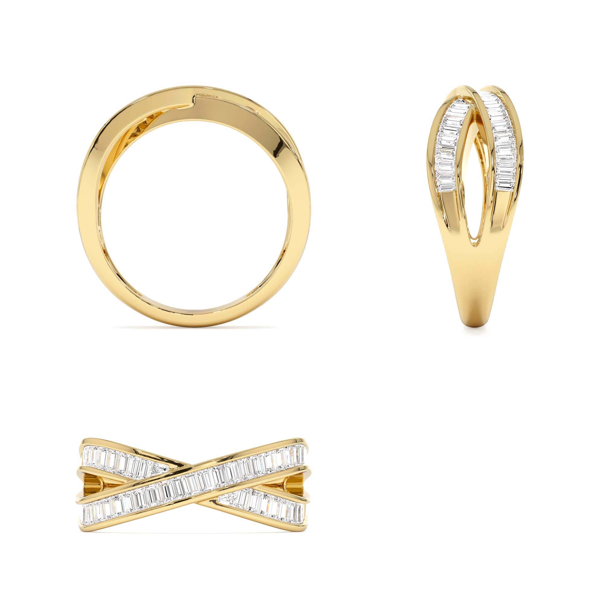 14k Channel Setting Baguette Diamond Crossover Band - view 5