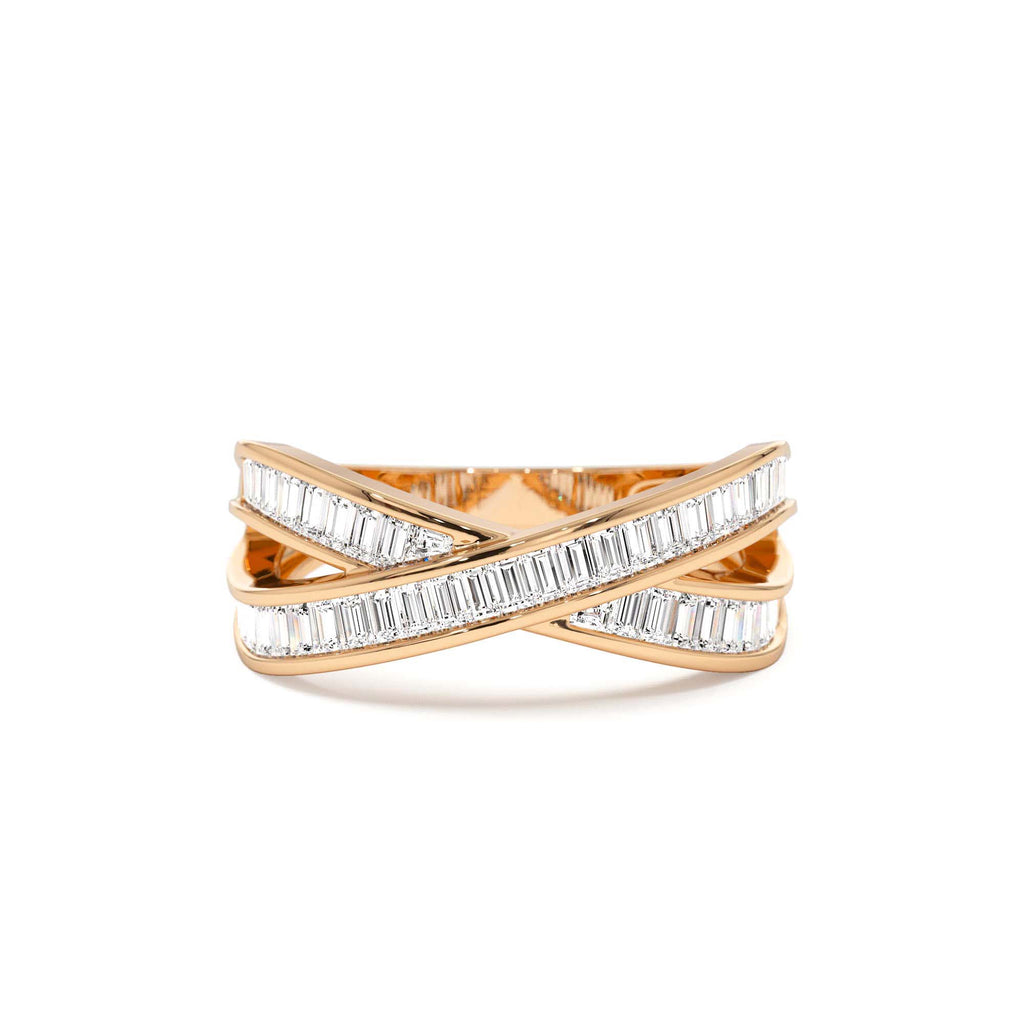14k Channel Setting Baguette Diamond Crossover Band - view 2