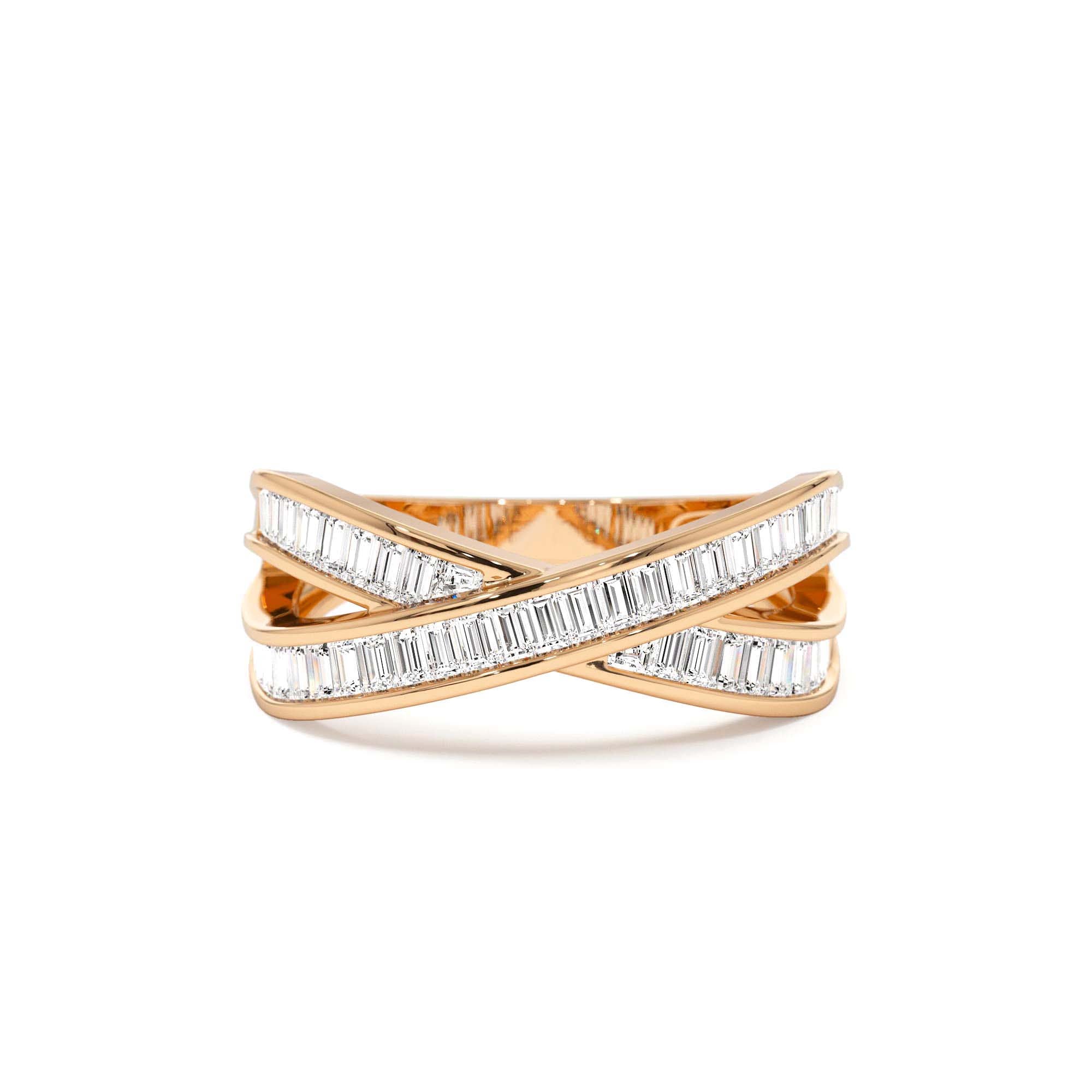 14k Channel Setting Baguette Diamond Crossover Band - view 2