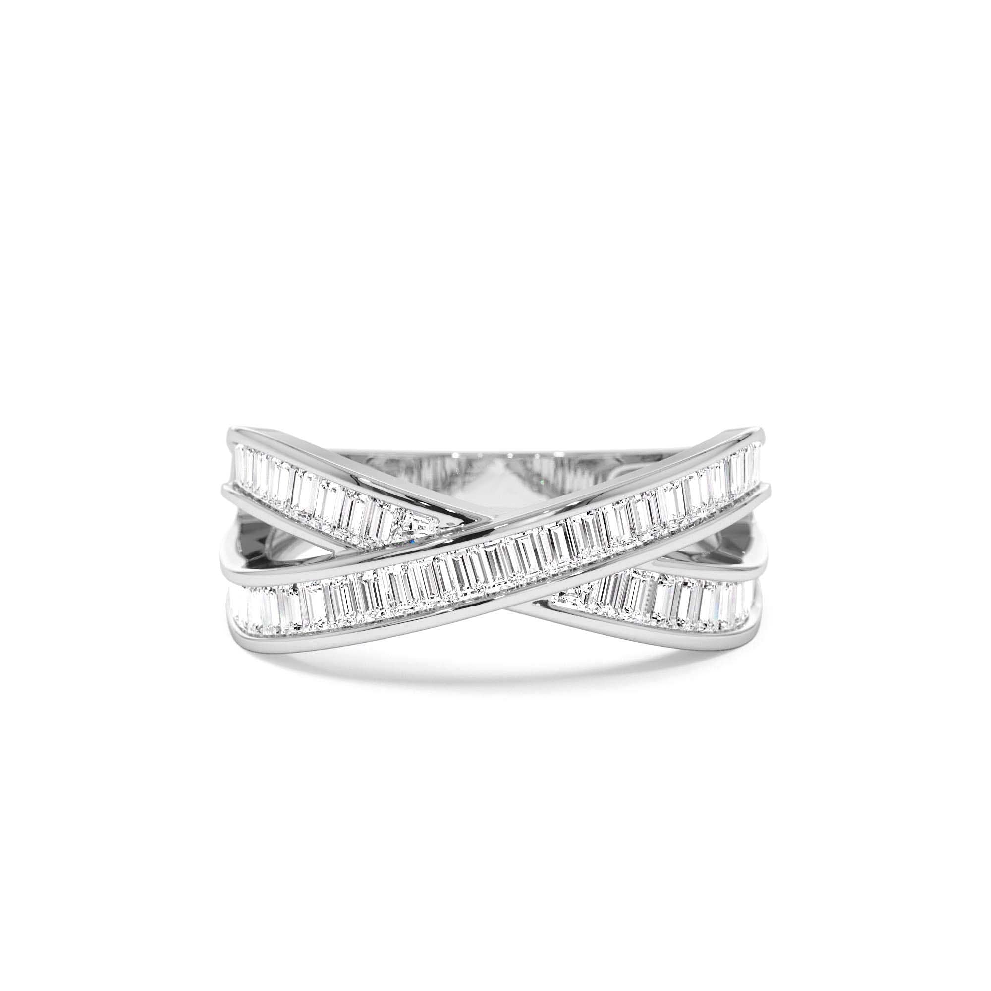 14k Channel Setting Baguette Diamond Crossover Band - view 3