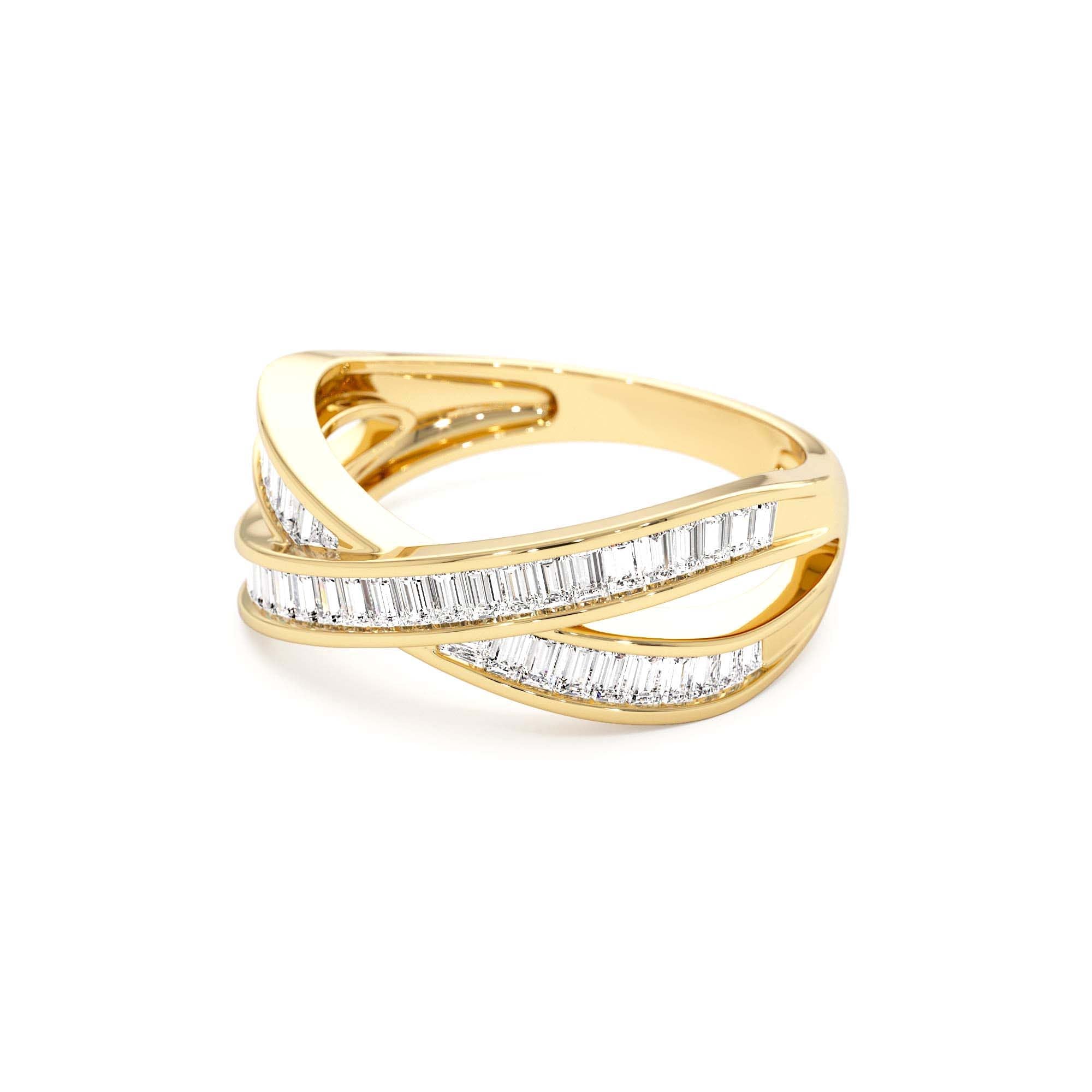 14k Channel Setting Baguette Diamond Crossover Band - view 4