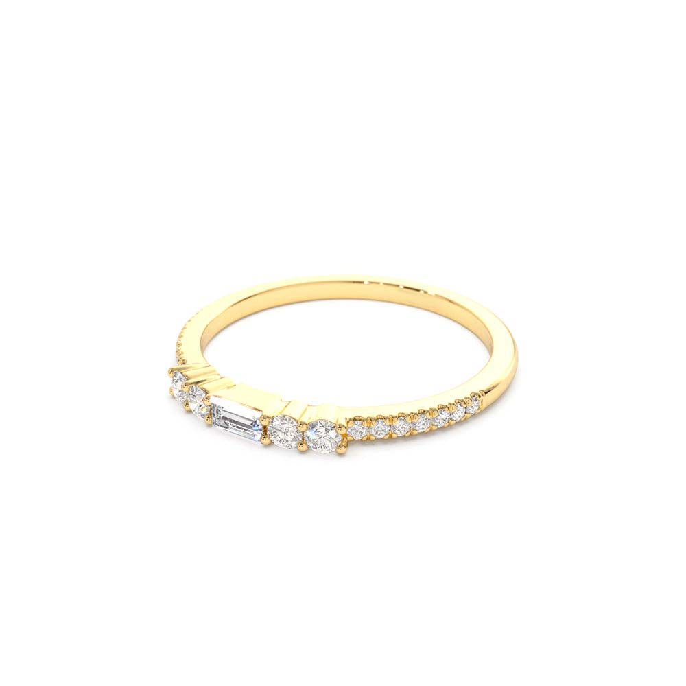 14k Baguette and Round Diamond Dainty Stackable Ring - view 4