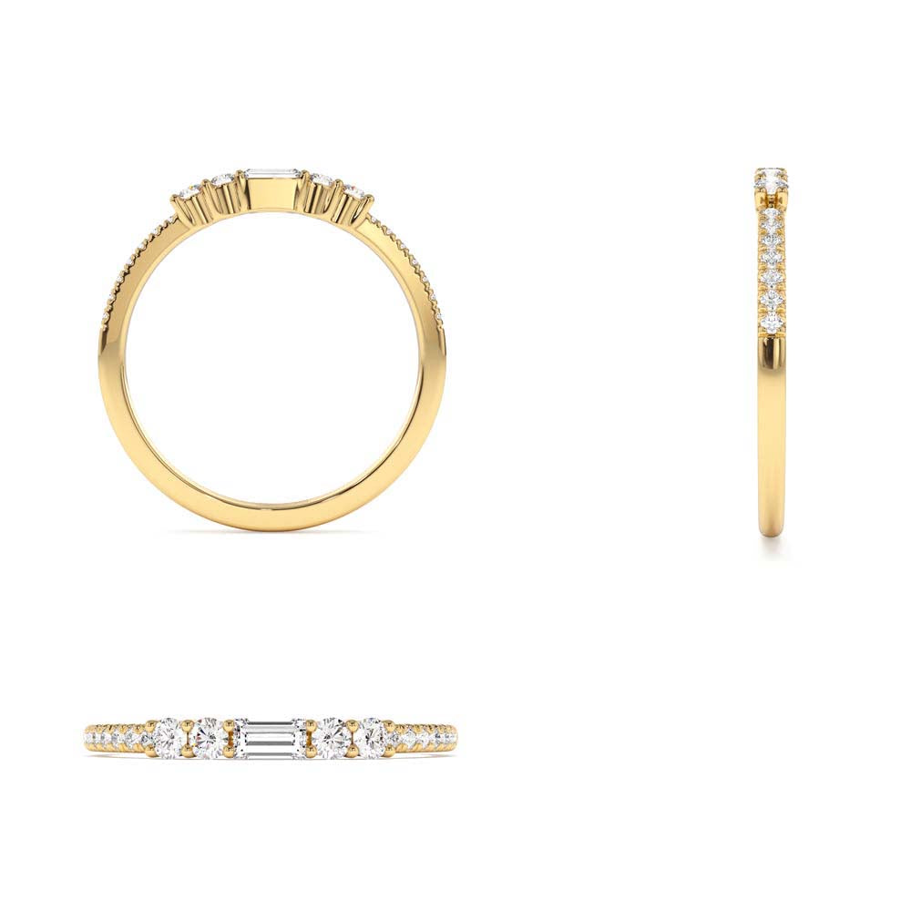 14k Baguette and Round Diamond Dainty Stackable Ring - view 5
