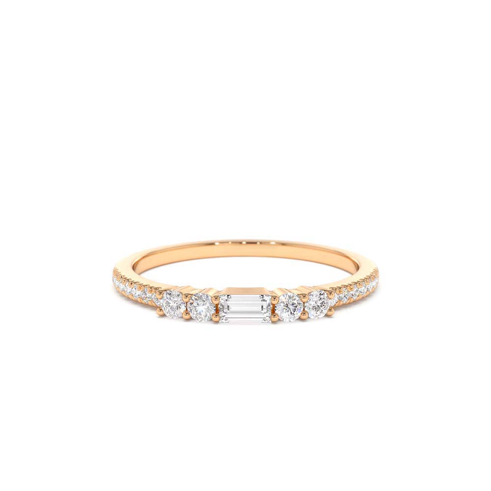 14k Baguette and Round Diamond Dainty Stackable Ring - view 2