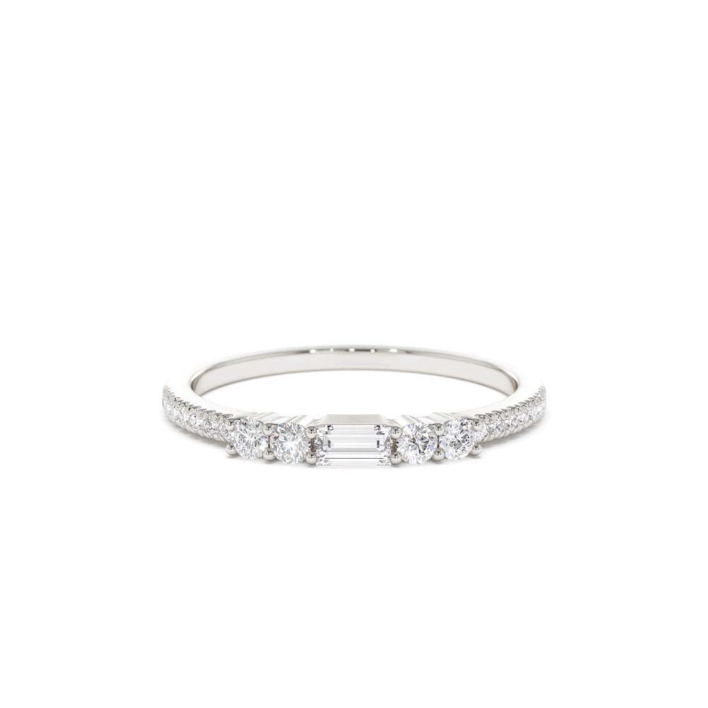 14k Baguette and Round Diamond Dainty Stackable Ring - view 3