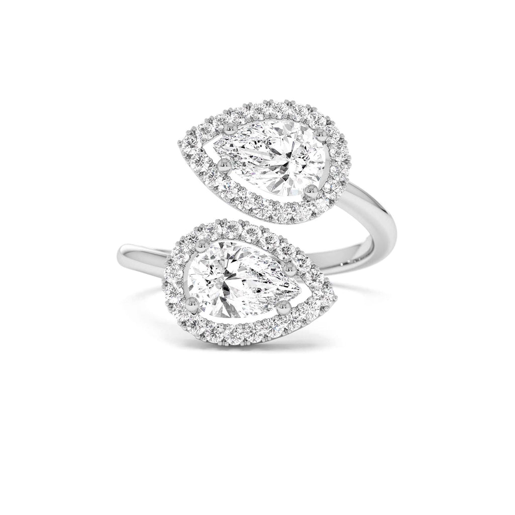 1.90 ctw Double Pear Shaped Lab Grown Halo Bypass Ring - view 2