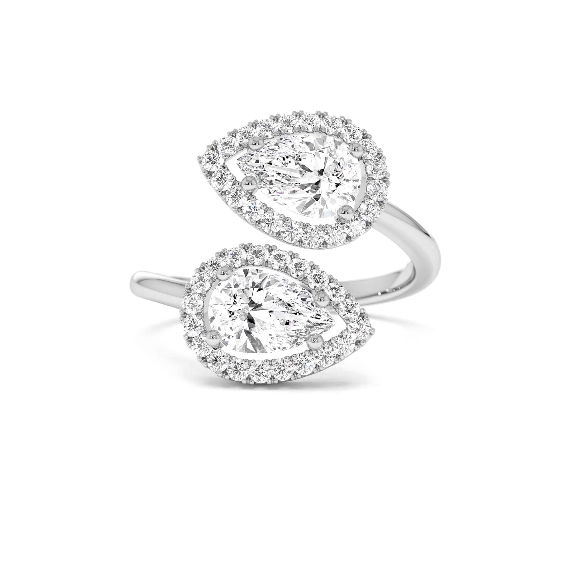 1.90 CTW Double Pear Shaped Lab Grown Halo Bypass Ring - view 2