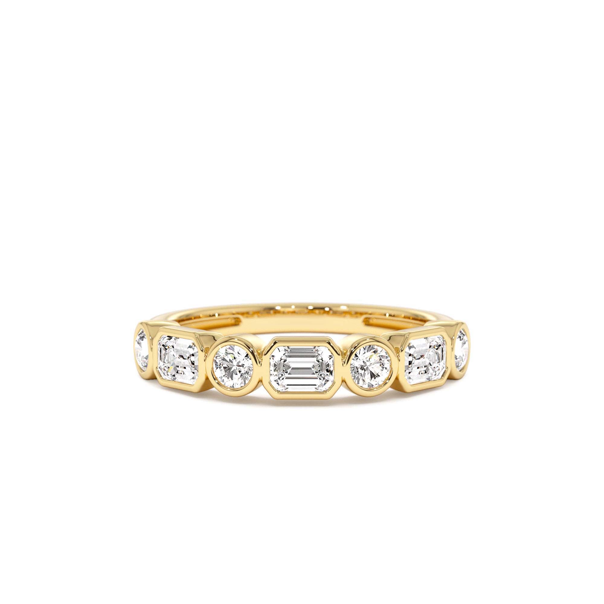 0.95 ctw 14k Bezel Setting Emerald Cut & Round Lab Grown Diamond Wedding Ring by Orlina Fine