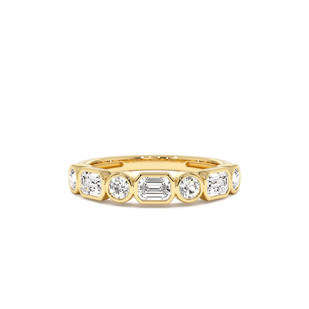 0.95 CTW 14K Bezel Setting Emerald Cut & Round Lab Grown Diamond Wedding Ring by Orlina Fine
