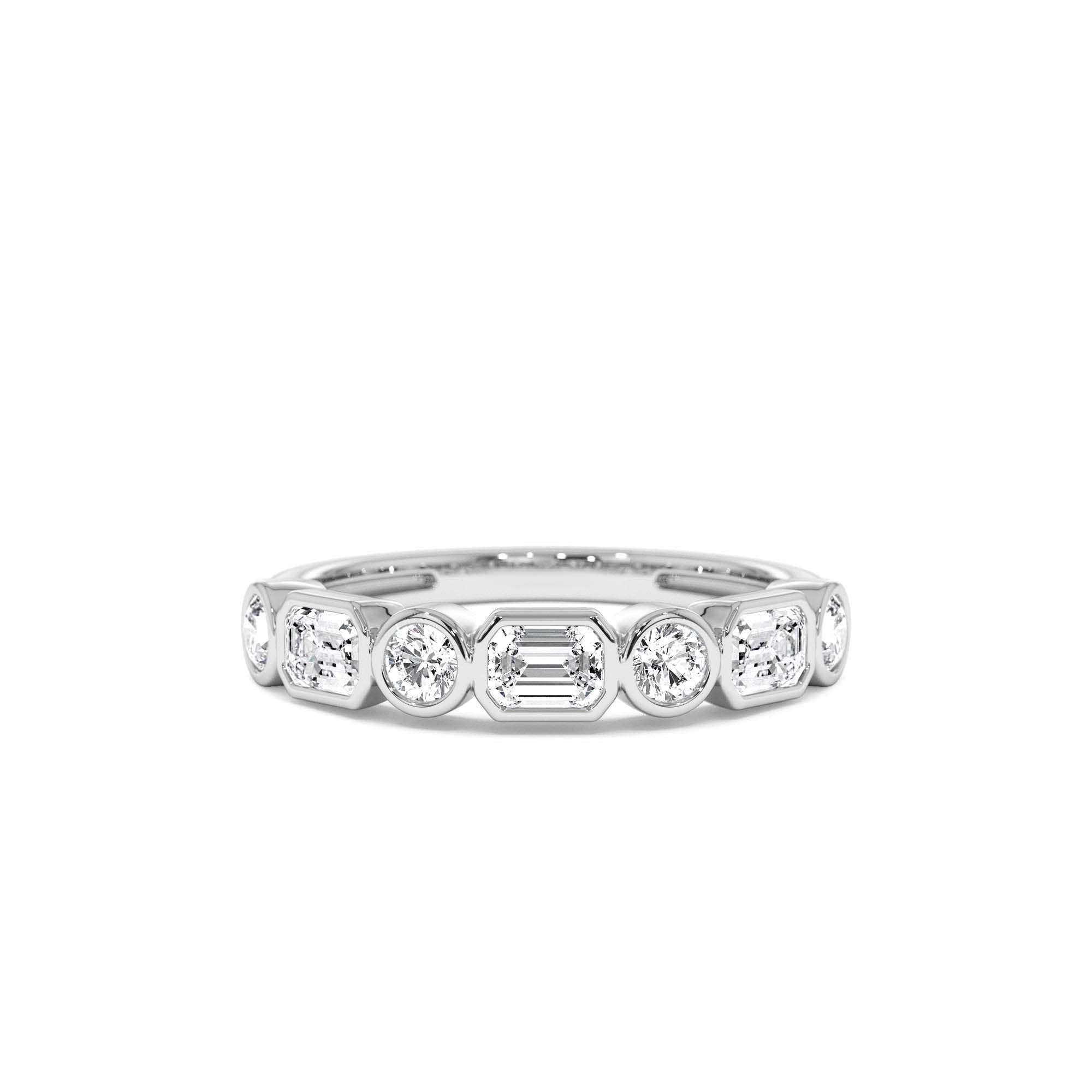 0.95 ctw 14k Bezel Setting Emerald Cut & Round Lab Grown Diamond Wedding Ring - view 2