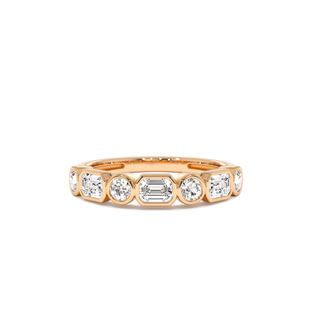 0.95 CTW 14K Bezel Setting Emerald Cut & Round Lab Grown Diamond Wedding Ring - view 3