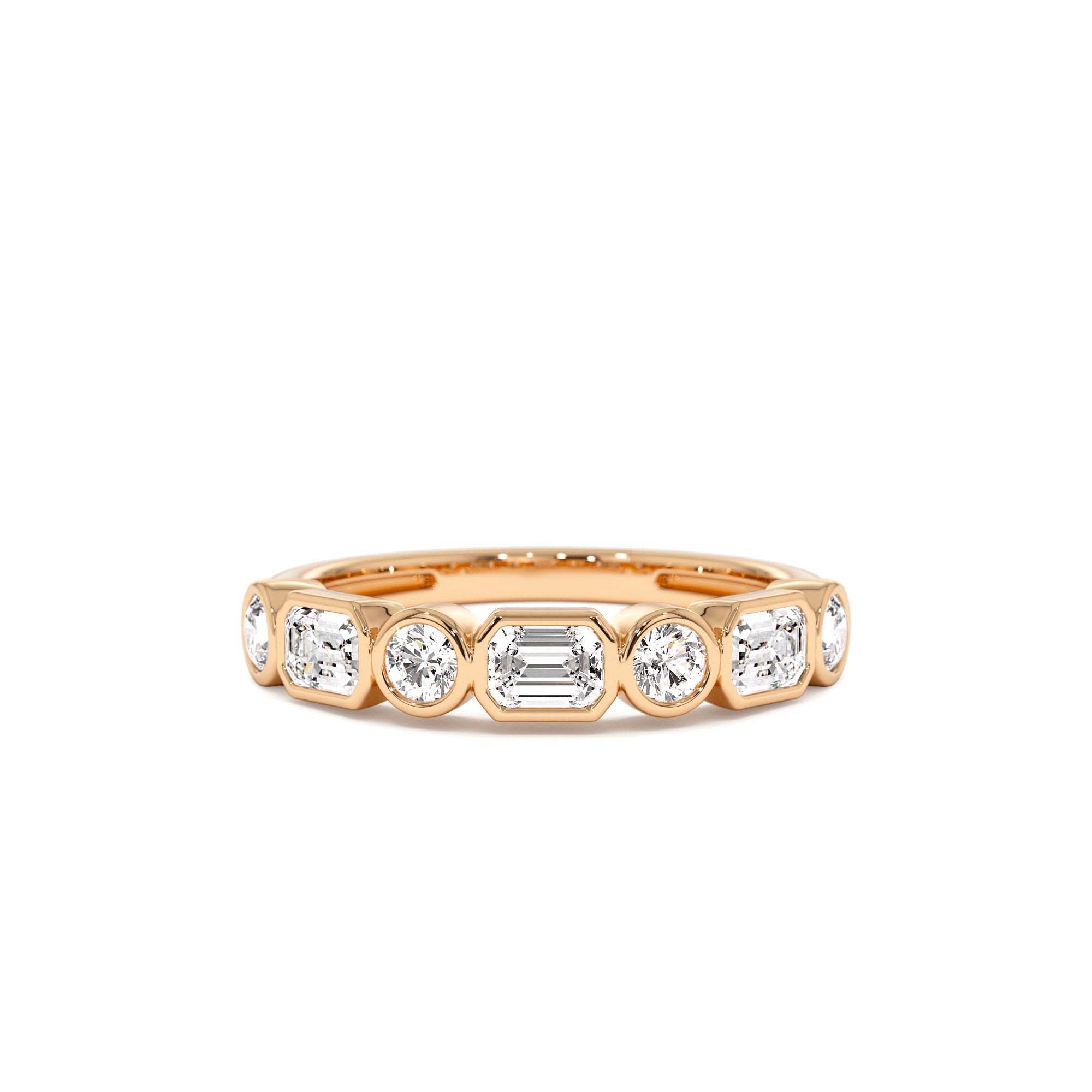 0.95 CTW 14K Bezel Setting Emerald Cut & Round Lab Grown Diamond Wedding Ring - view 3