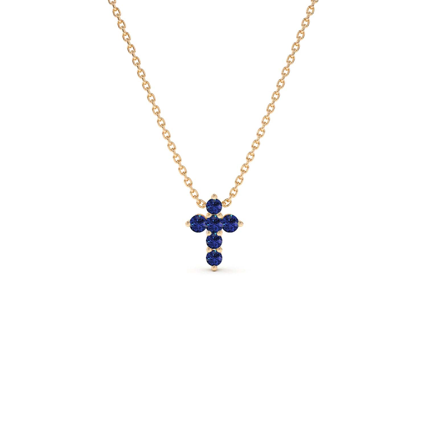 14K Tiny Sapphire Cross Necklace by Orlina Fine