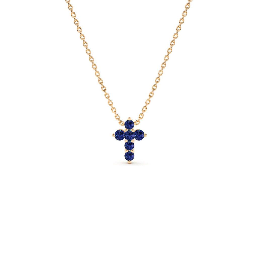 14K Tiny Sapphire Cross Necklace - view 6