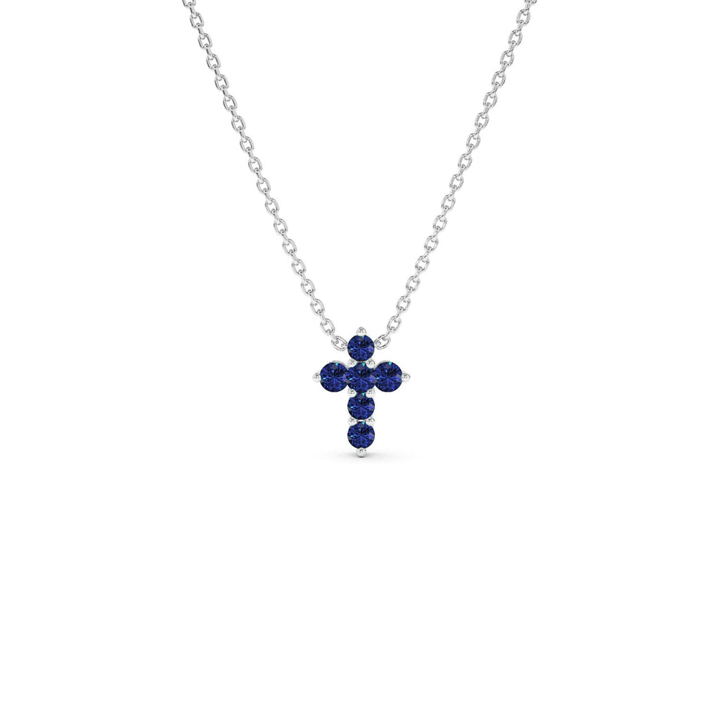 14K Tiny Sapphire Cross Necklace - view 2