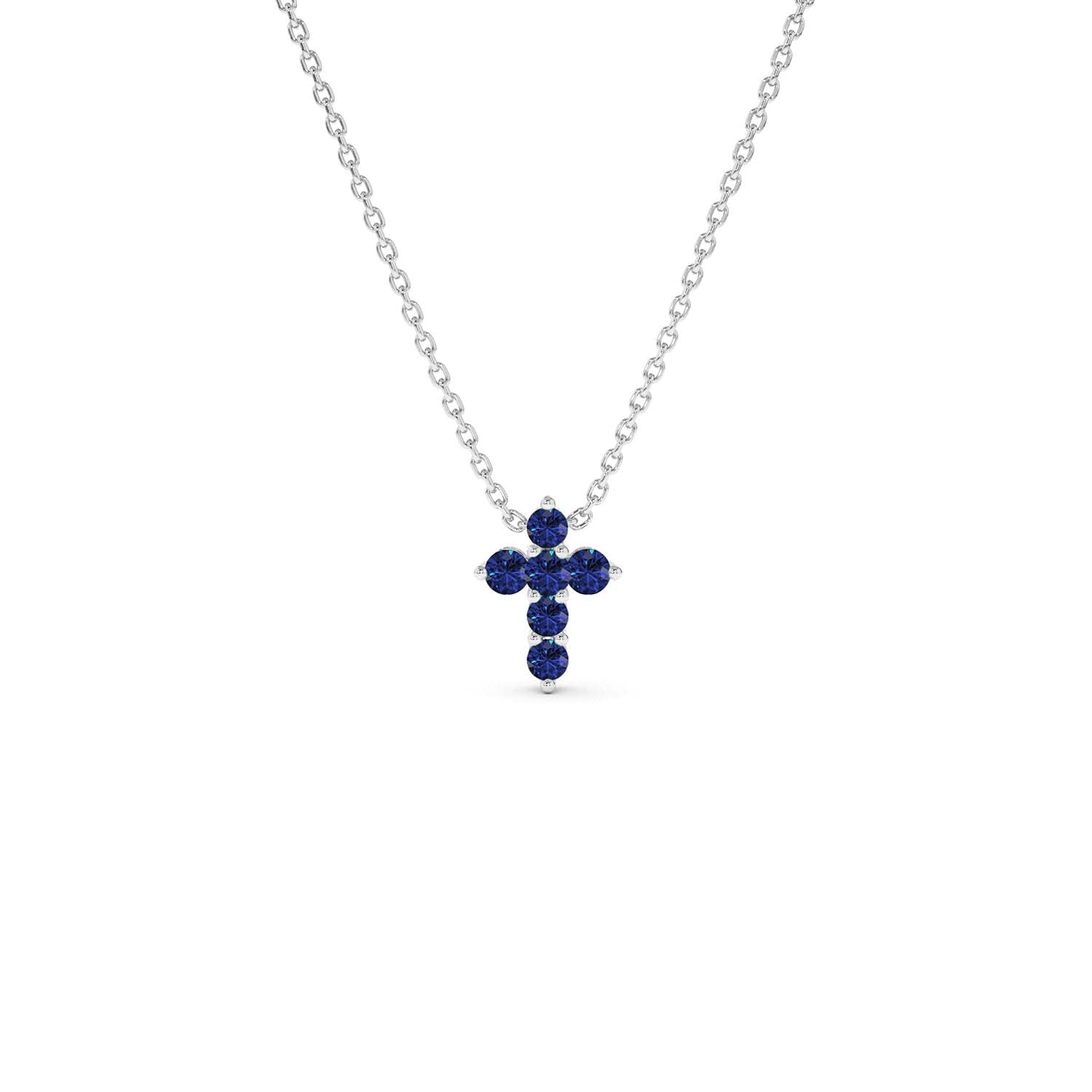 14K Tiny Sapphire Cross Necklace - view 2