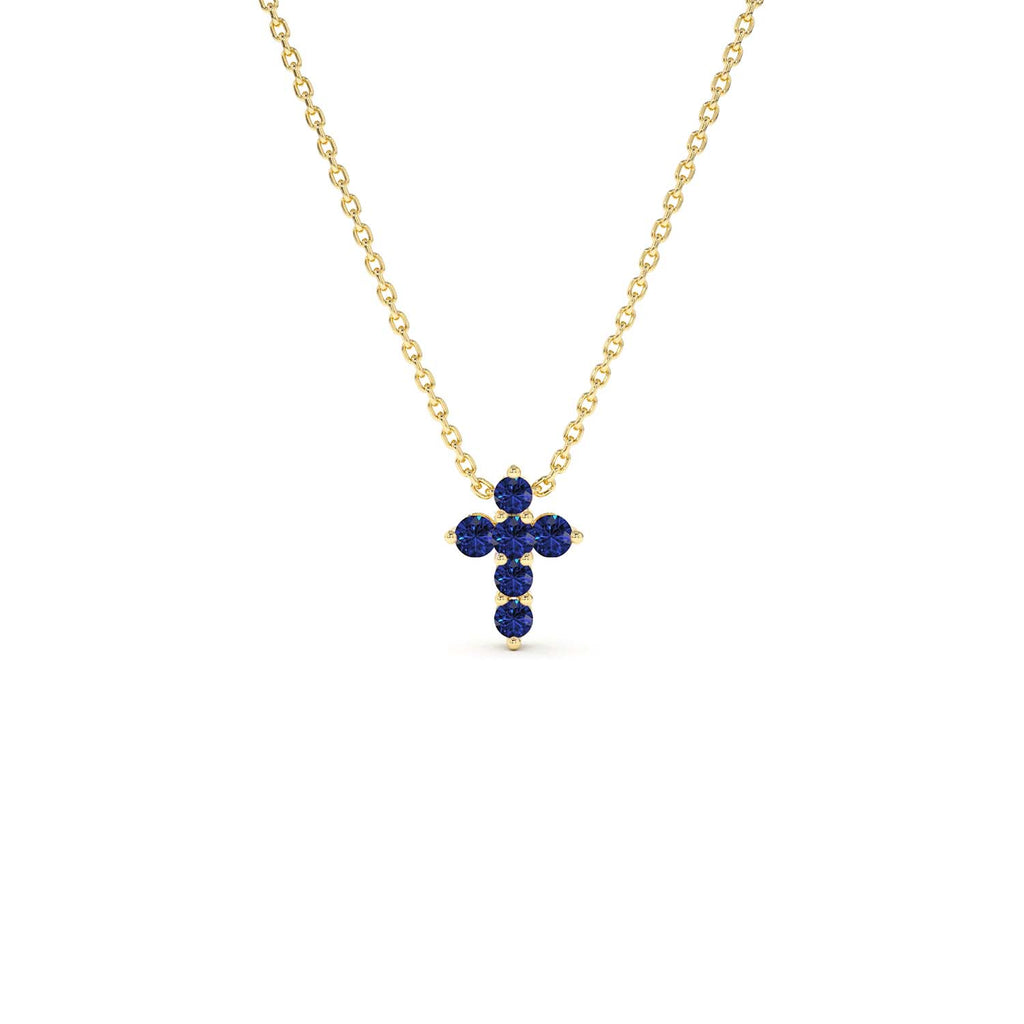 14K Tiny Sapphire Cross Necklace - view 3