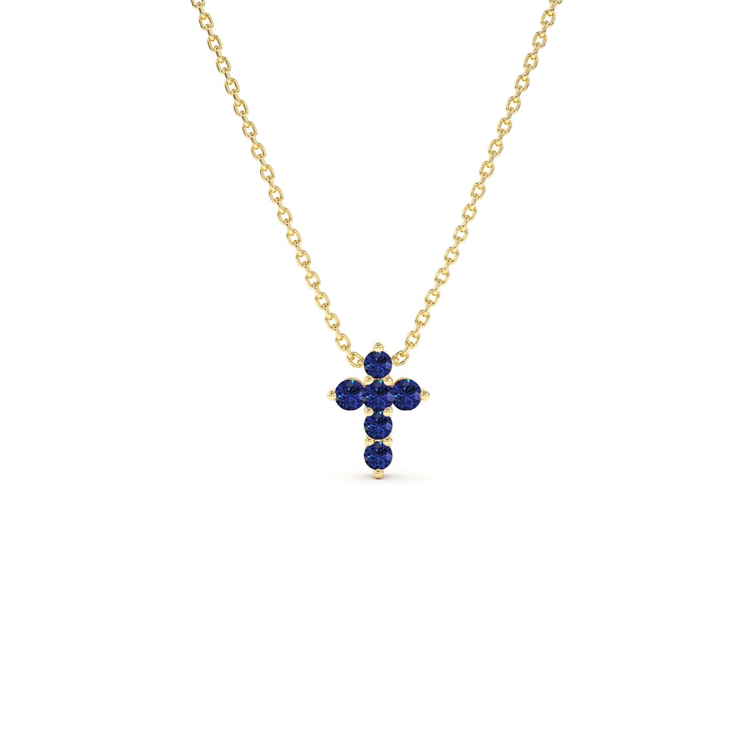 14K Tiny Sapphire Cross Necklace - view 3